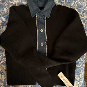 Black Commense Sweater with Denim Collar. Brand new with tags!